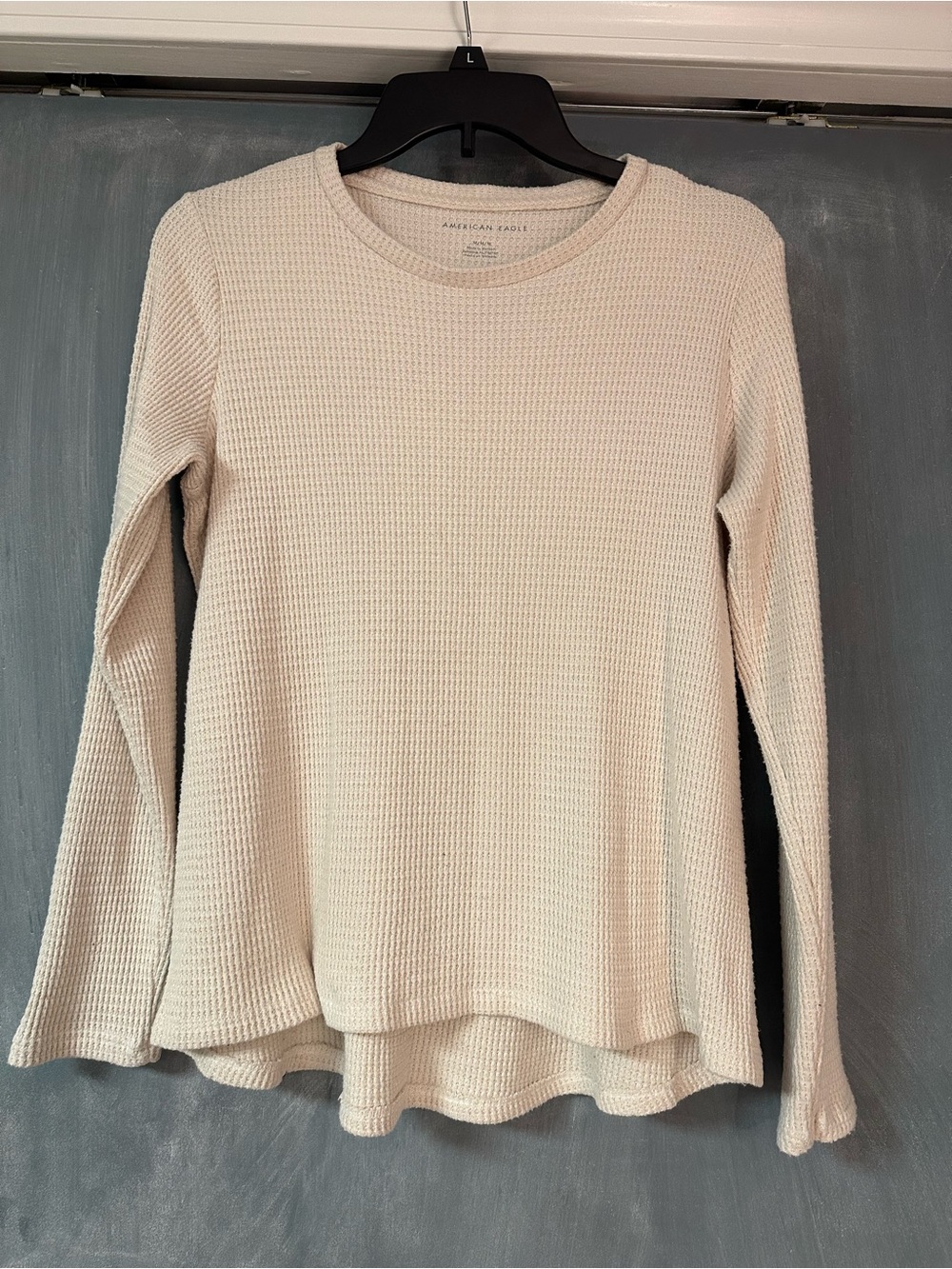 American Eagle Outfitters Cream Waffle Knit Long Sleeve Tee
